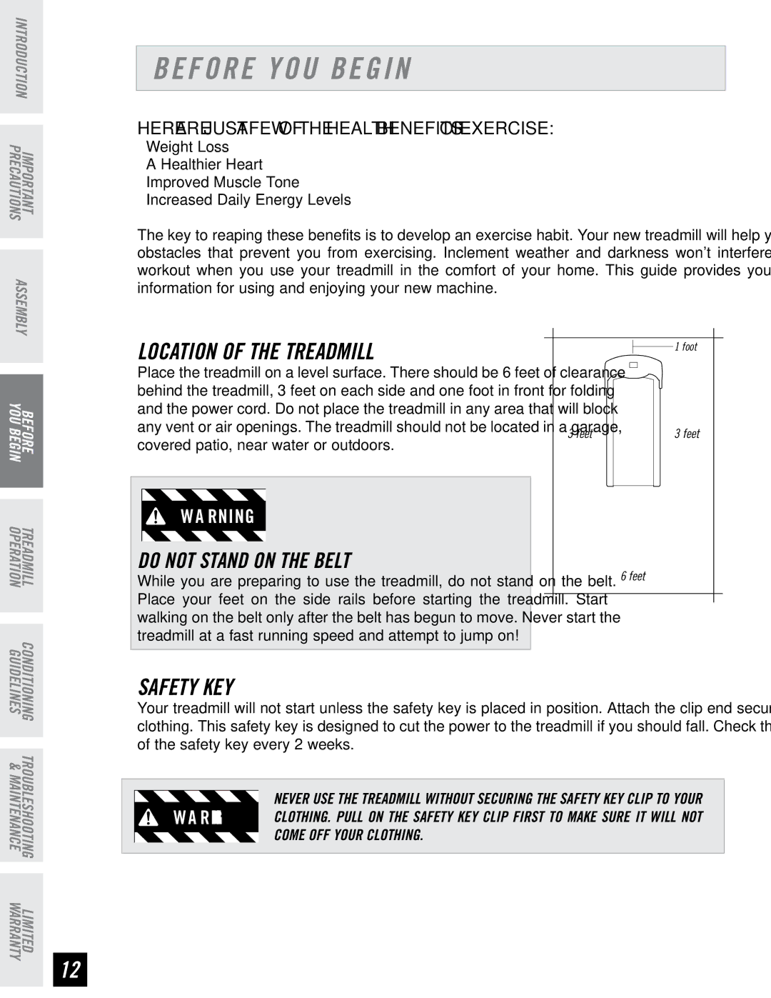 Triumph Plant 700T manual Before YOU Begin, Location of the Treadmill, Safety KEY 