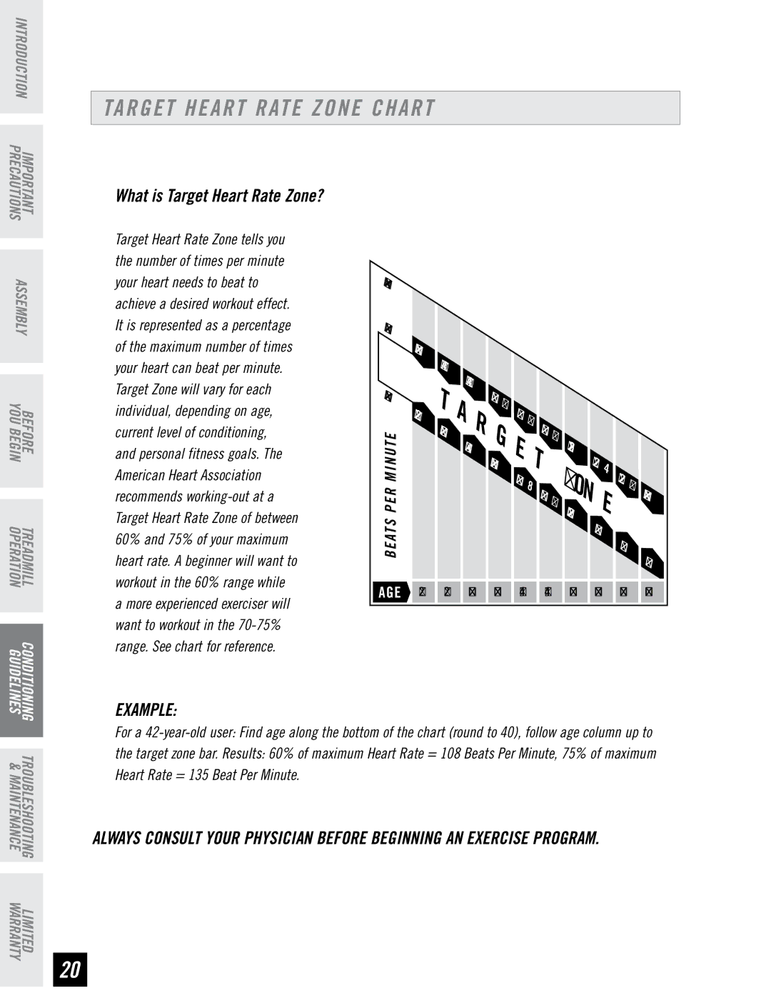 Triumph Plant 700T manual Target Heart Rate Zone Chart, Example 