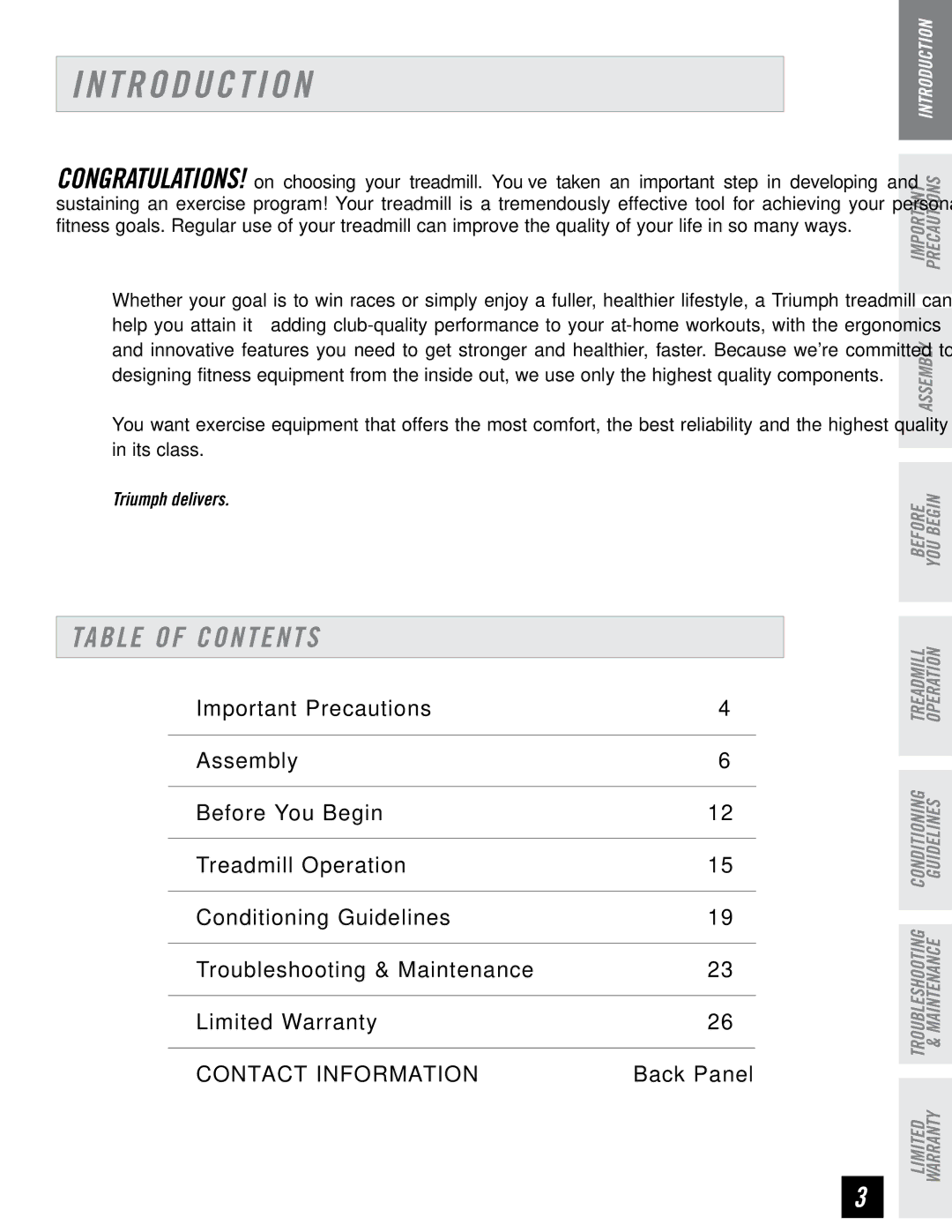 Triumph Plant 700T manual T R O D U C T I O N, Table of Contents 