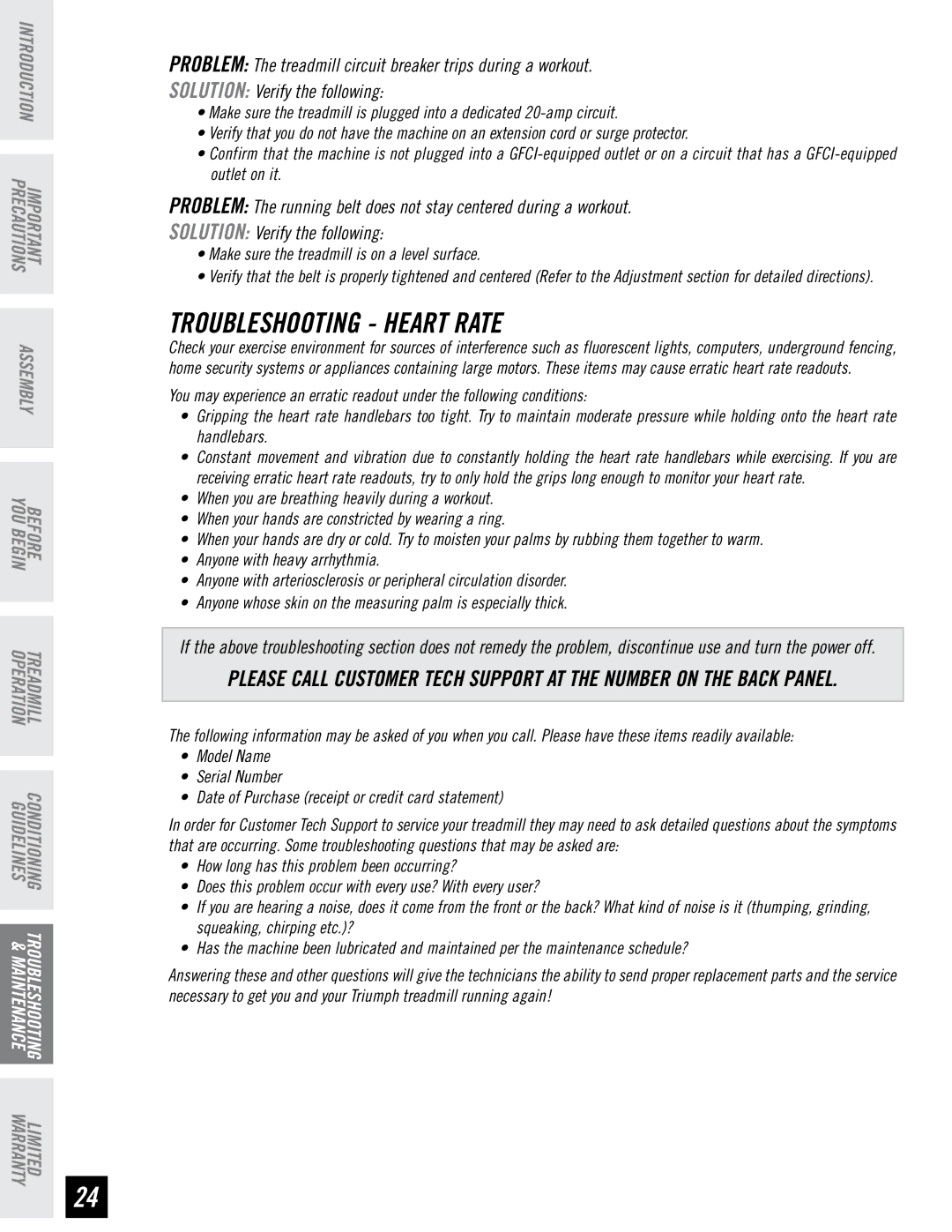 Triumph Plant 700T manual Troubleshooting Heart Rate, Make sure the treadmill is on a level surface 