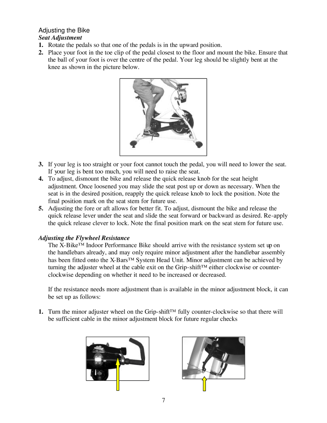 Trixter X-Bike manual Adjusting the Bike, Seat Adjustment, Adjusting the Flywheel Resistance 