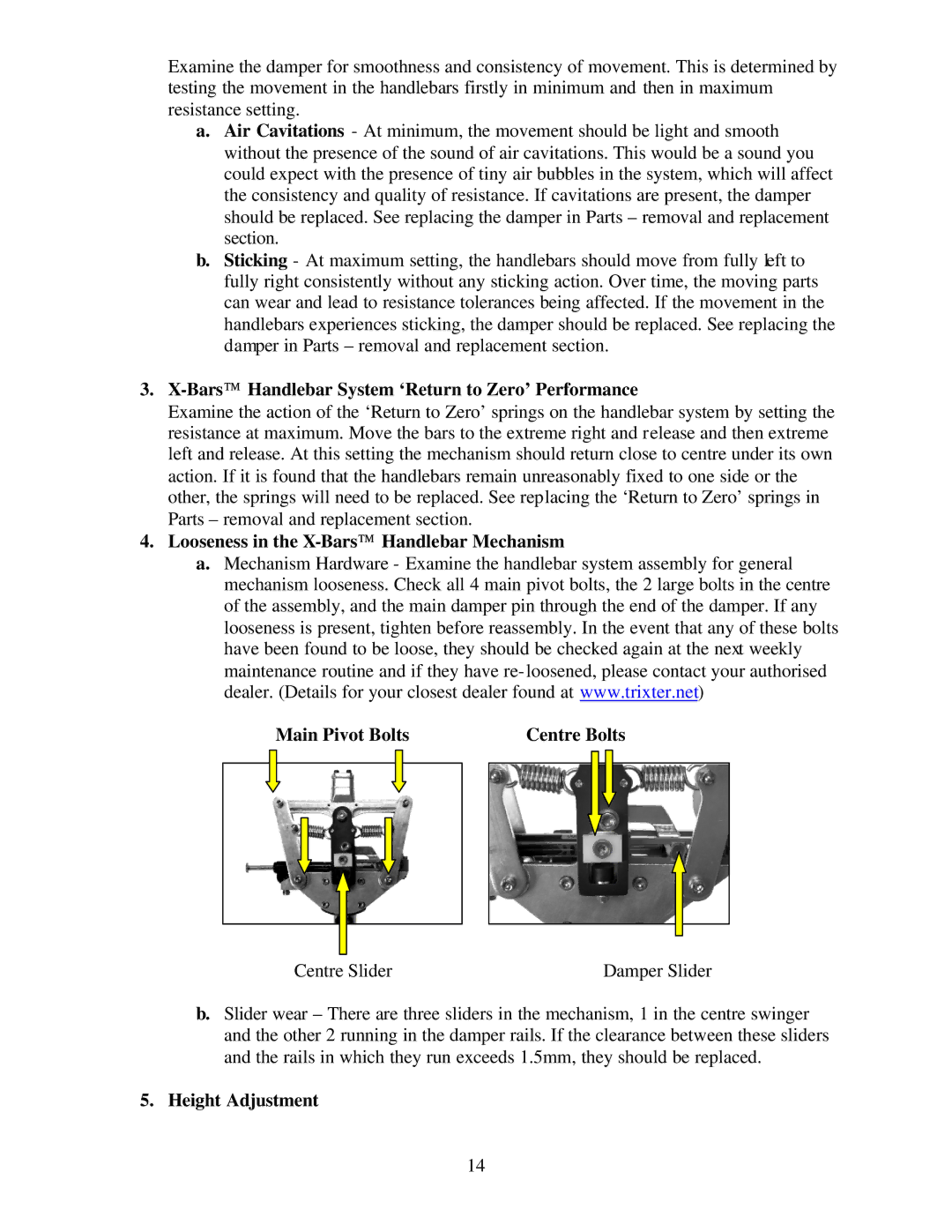 Trixter X-Bike manual BarsHandlebar System ‘Return to Zero’ Performance, Height Adjustment 