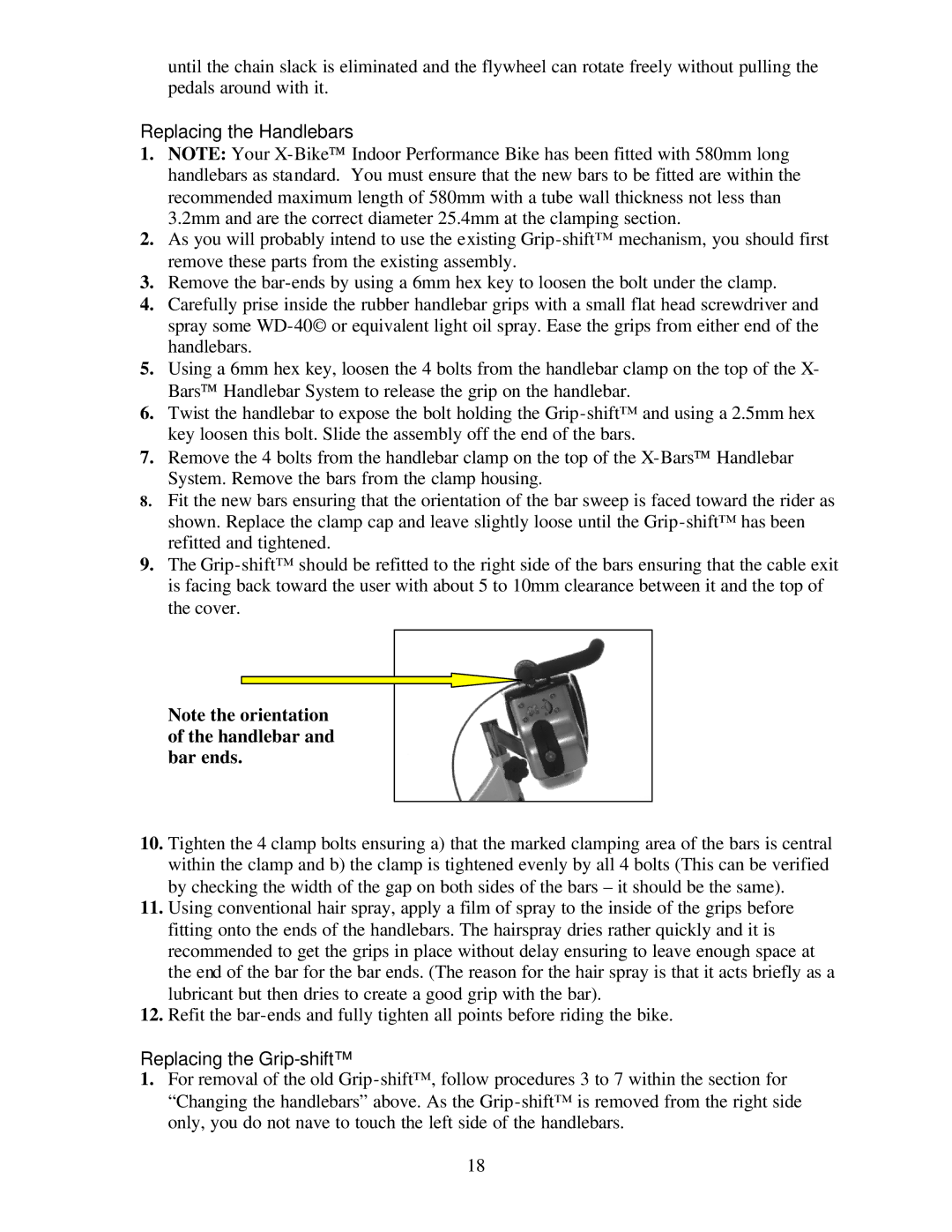 Trixter X-Bike manual Replacing the Handlebars, Replacing the Grip-shift 