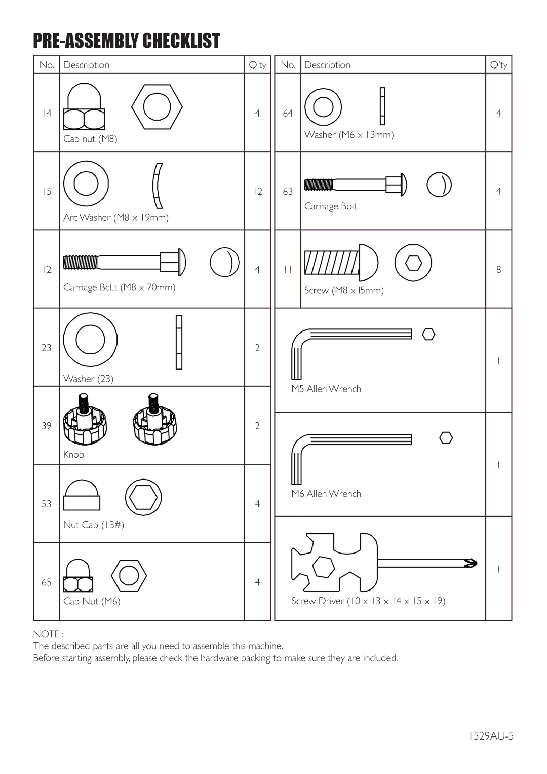 Trojan SOLO 200 manual PRE-ASSEMBLY Checklist 