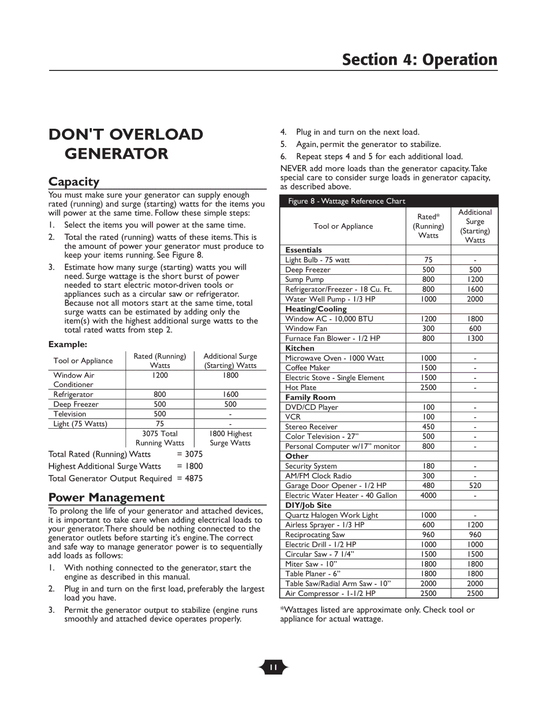 Troy-Bilt 01919-1 owner manual Dont Overload, Power Management, Example 