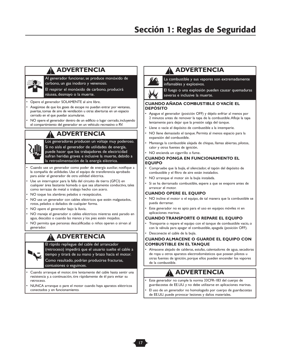 Troy-Bilt 01919-1 Sección 1 Reglas de Seguridad, Cuando Añada Combustible O Vacíe EL Depósito, Cuando Opere EL Equipo 