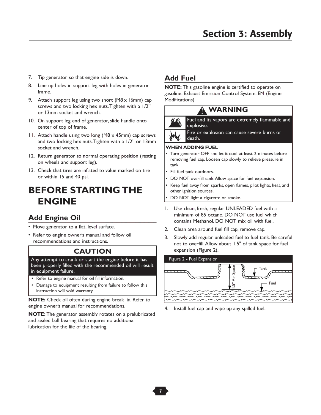 Troy-Bilt 01919-1 owner manual Assembly, Before Starting the Engine, Add Engine Oil, Add Fuel, When Adding Fuel 