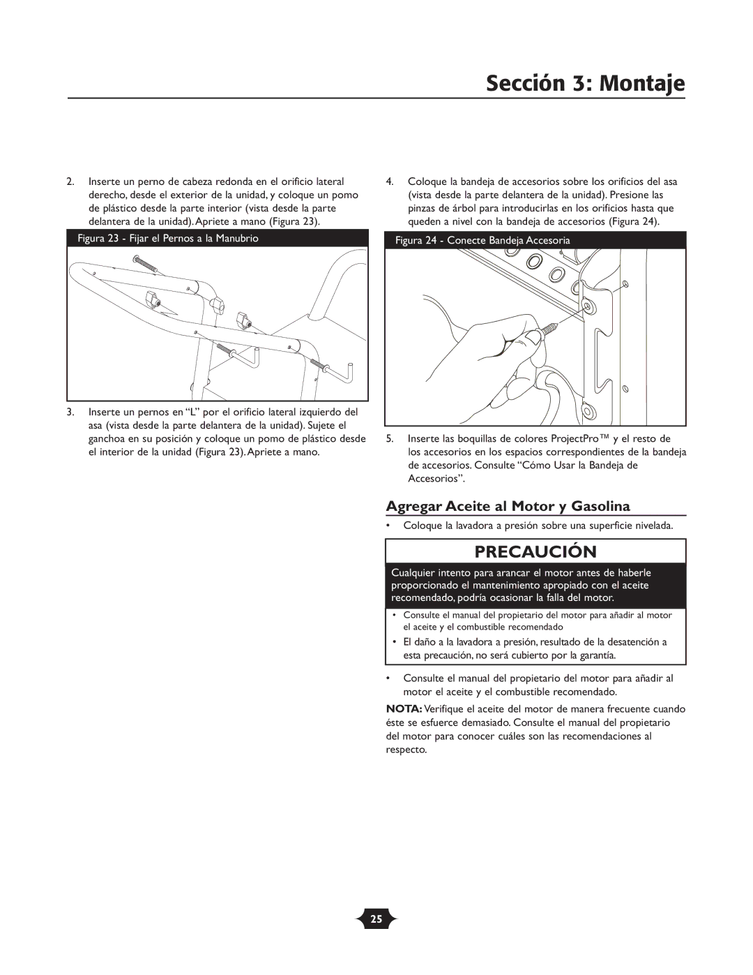 Troy-Bilt 020242-1 owner manual Sección 3 Montaje, Agregar Aceite al Motor y Gasolina 