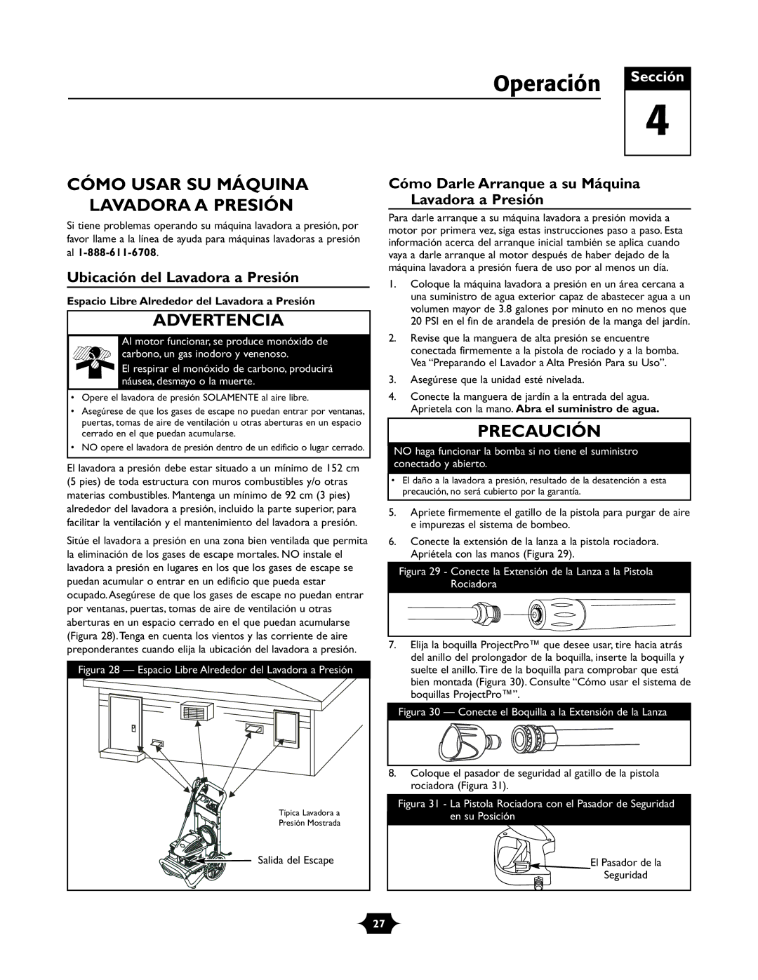 Troy-Bilt 020242-1 owner manual Operación, Cómo Usar SU Máquina Lavadora a Presión, Ubicación del Lavadora a Presión 