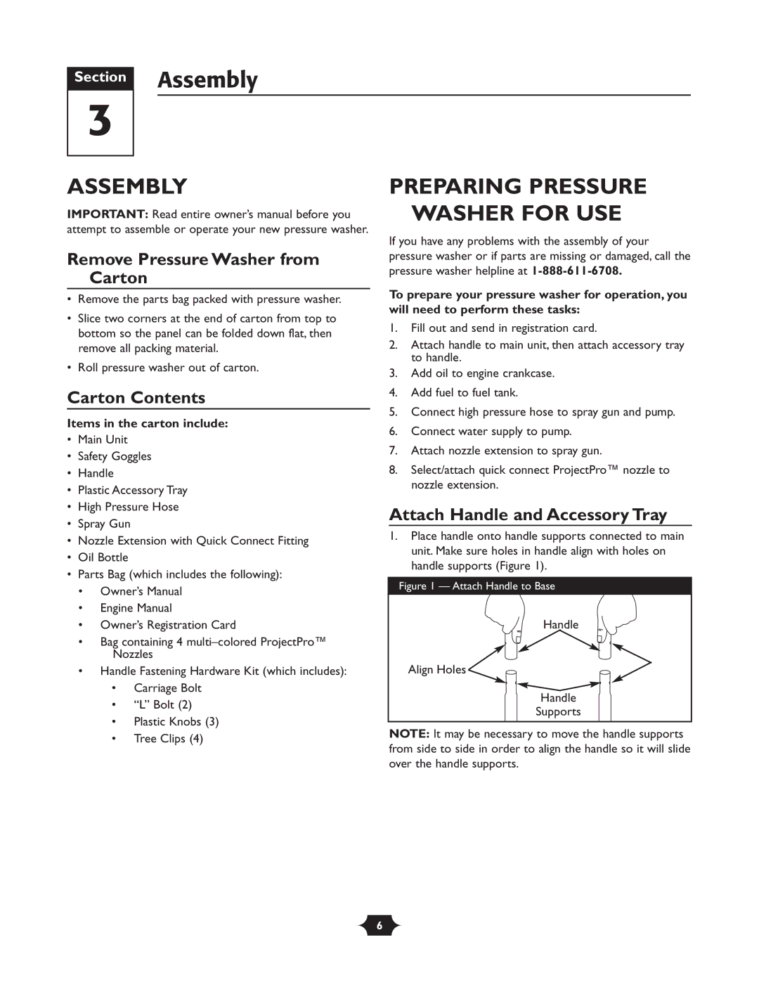 Troy-Bilt 020242-1 Assembly, Preparing Pressure Washer for USE, Remove Pressure Washer from Carton, Carton Contents 