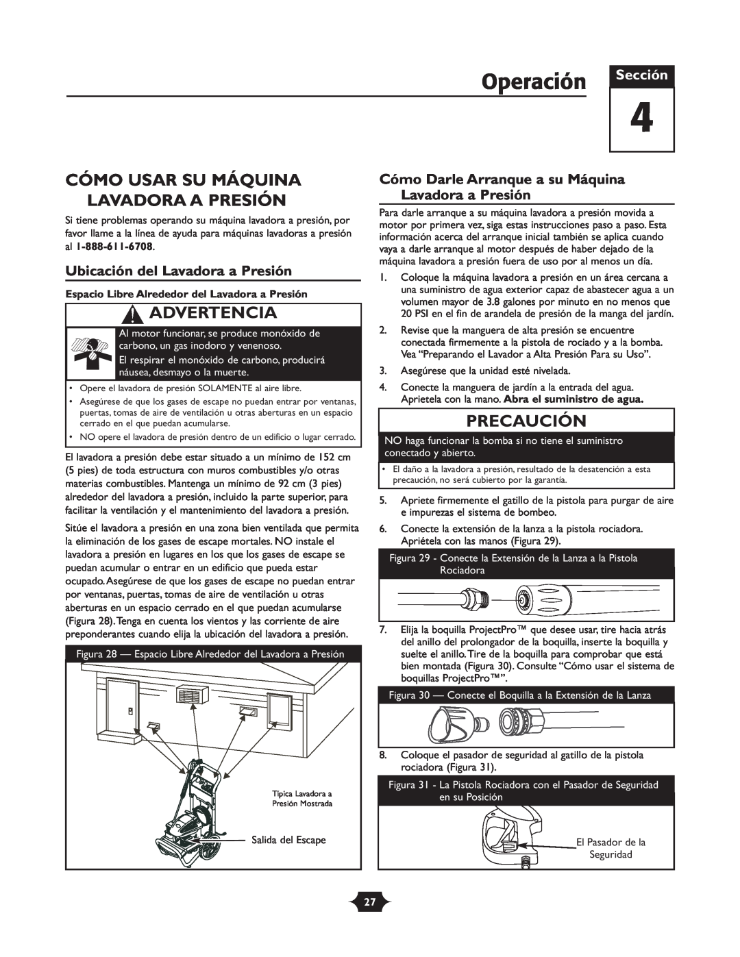 Troy-Bilt 020242-1 Operación, Cómo Usar Su Máquina Lavadora A Presión, Ubicación del Lavadora a Presión, Advertencia 