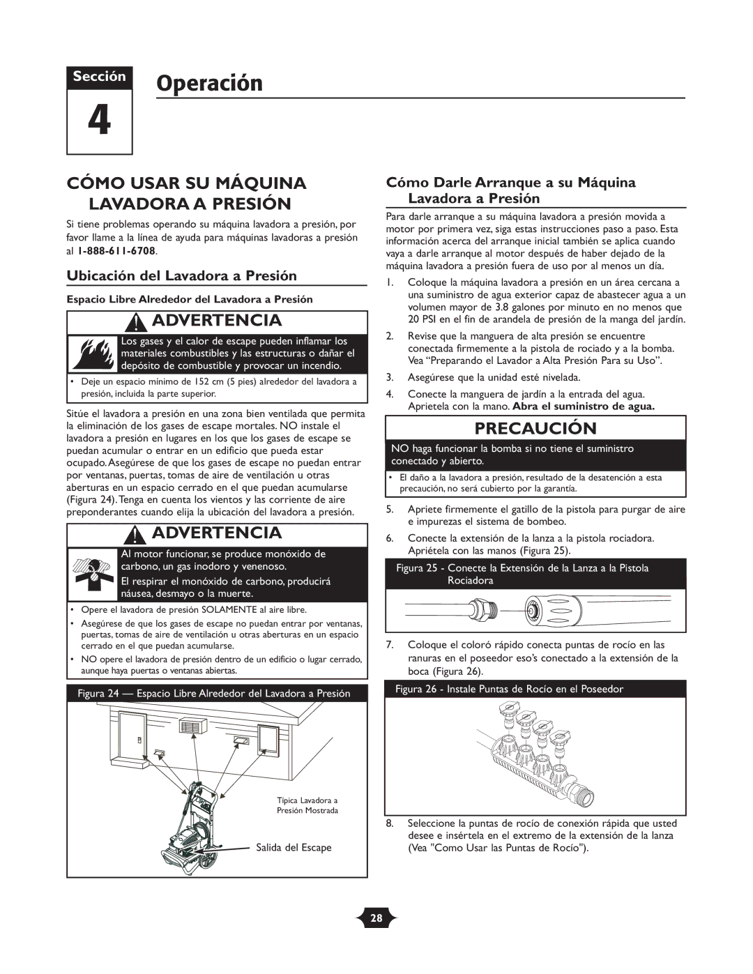 Troy-Bilt 020242-4 manual Operación, Cómo Usar SU Máquina Lavadora a Presión, Ubicación del Lavadora a Presión 