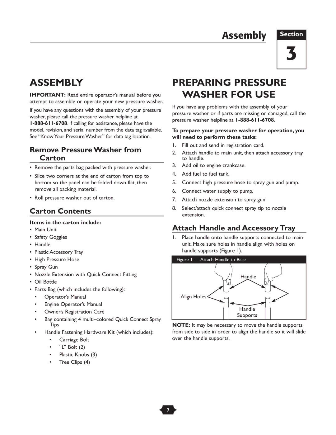 Troy-Bilt 020242-4 manual Assembly Section, Preparing Pressure Washer for USE 