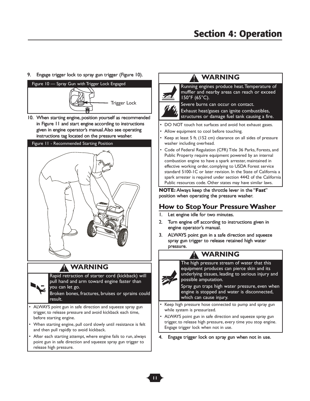 Troy-Bilt 020242-4 manual Operation, How to Stop Your Pressure Washer 