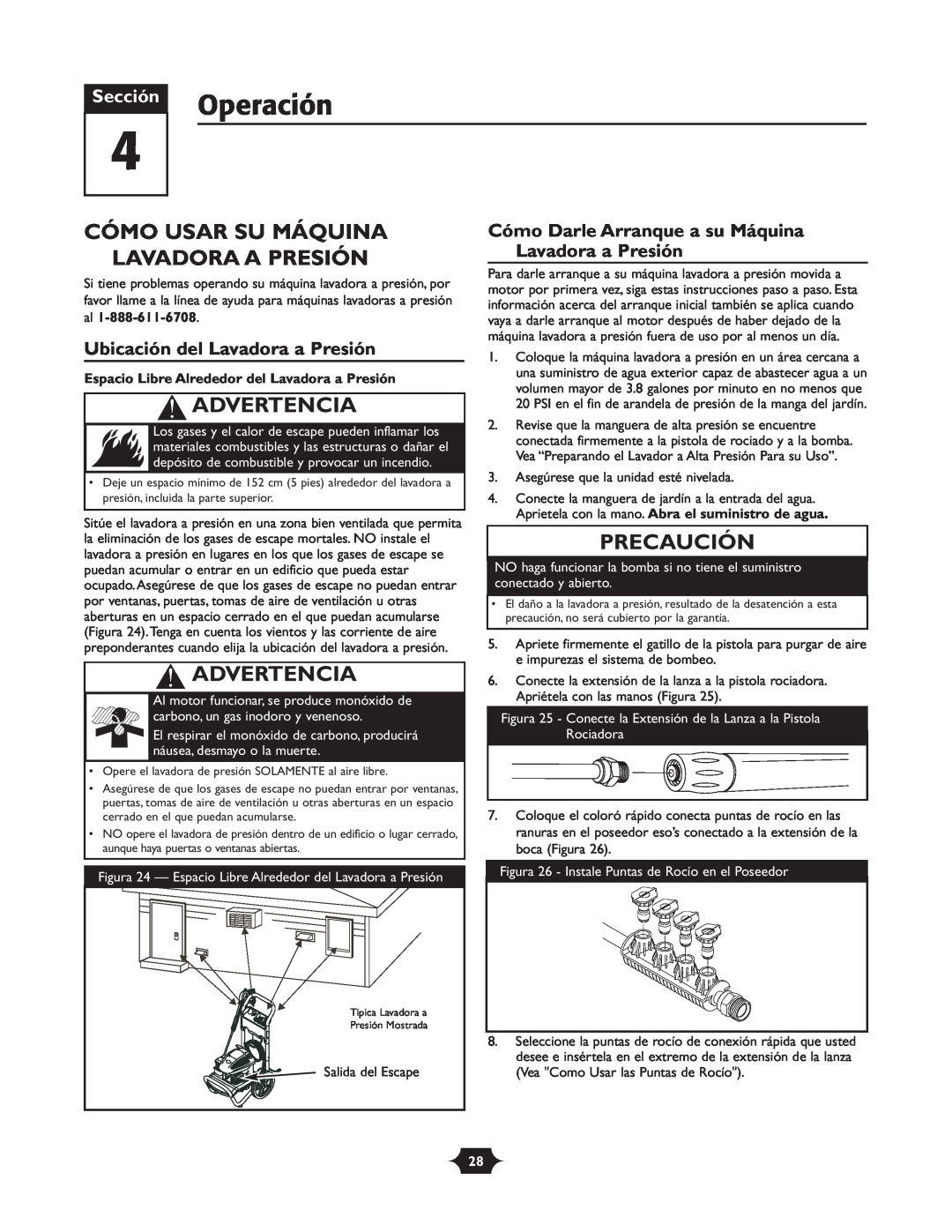 Troy-Bilt 020242-4 manual Operación, Cómo Usar Su Máquina Lavadora A Presión, Ubicación del Lavadora a Presión, Advertencia 