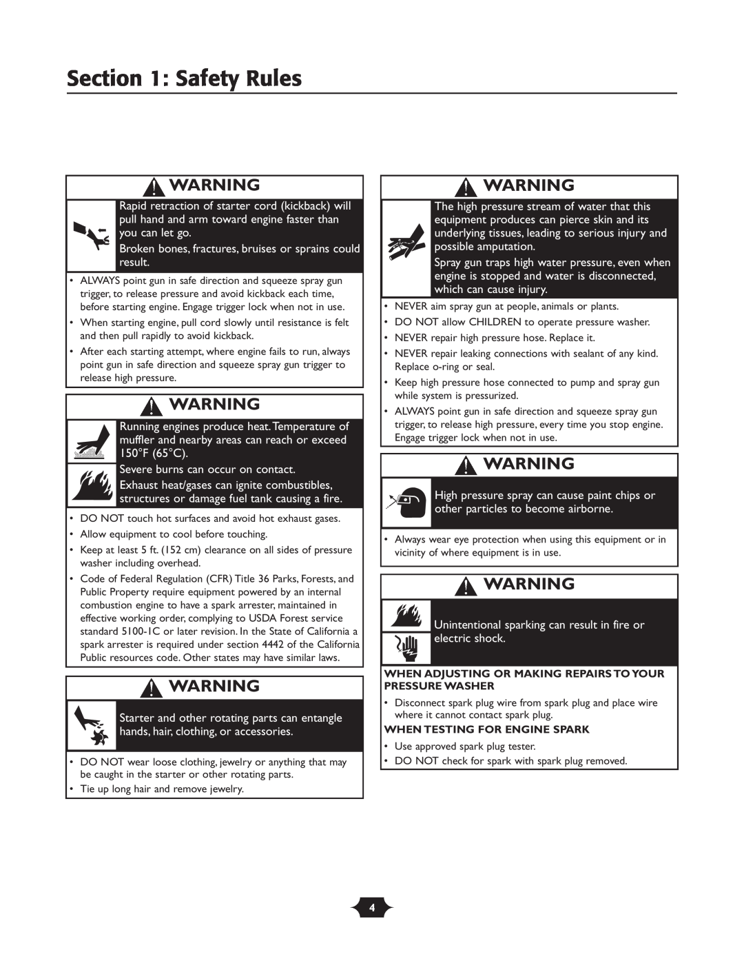 Troy-Bilt 020242-4 manual Safety Rules, Severe burns can occur on contact 