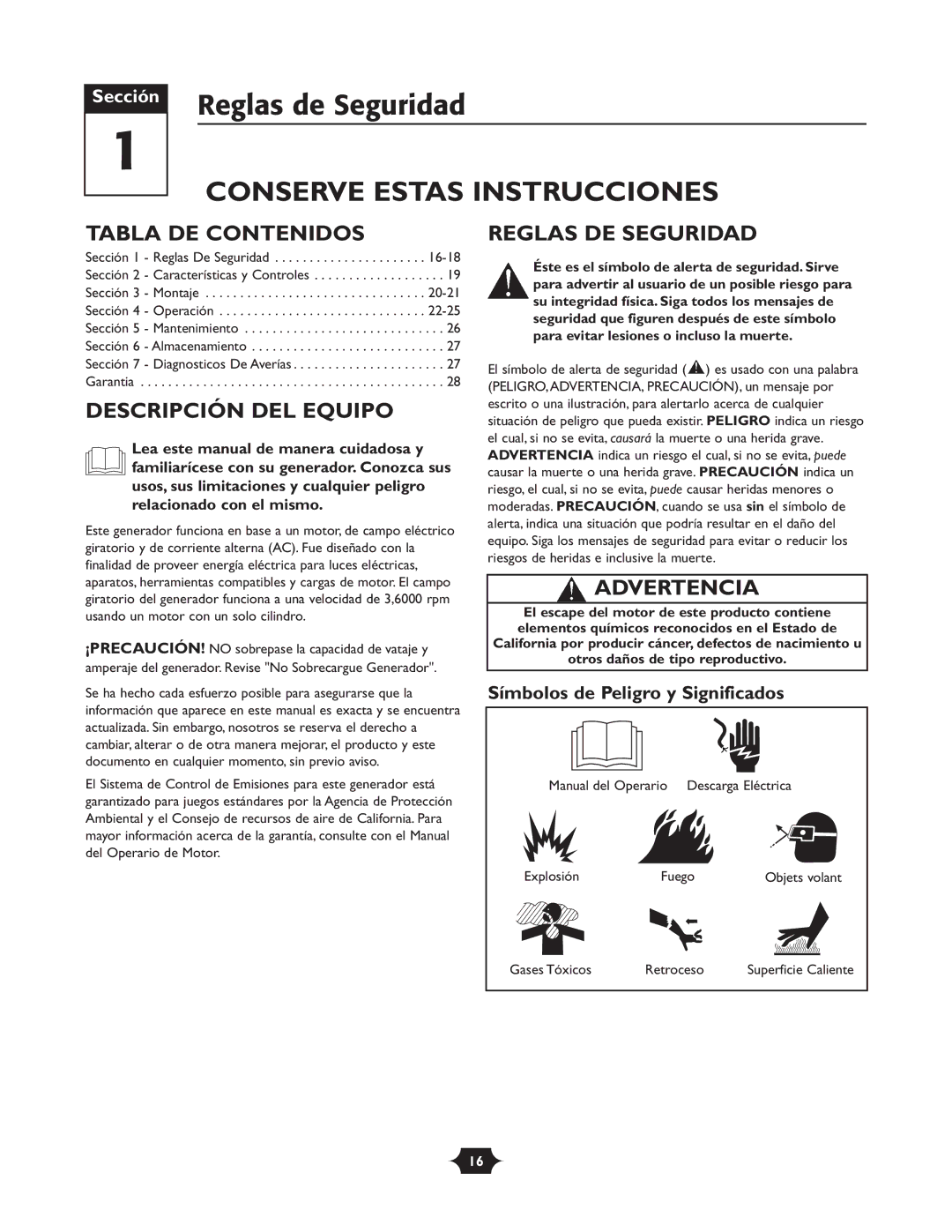 Troy-Bilt 030245 manual Reglas de Seguridad, Conserve Estas Instrucciones 