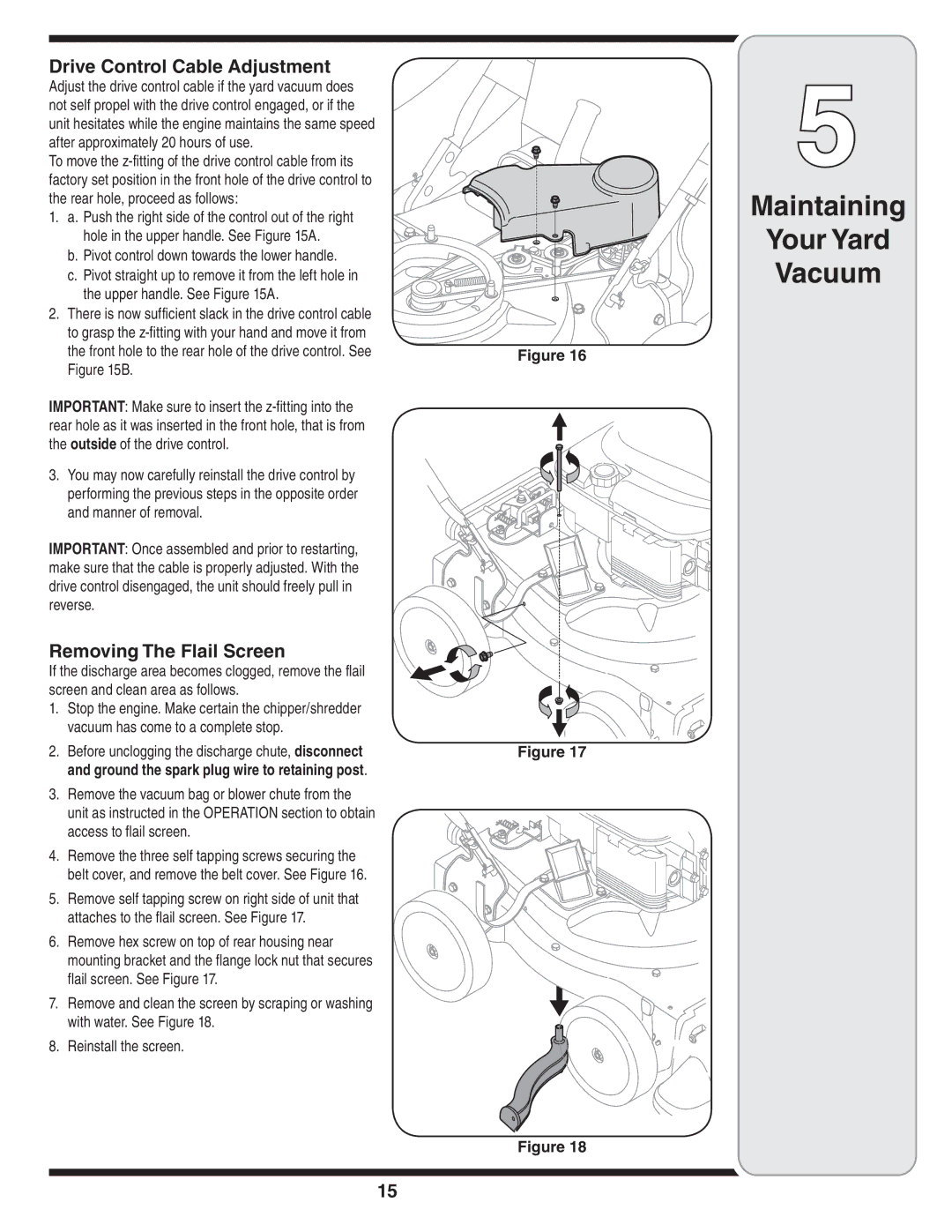 Troy-Bilt 071, 070 warranty Drive Control Cable Adjustment, Removing The Flail Screen 