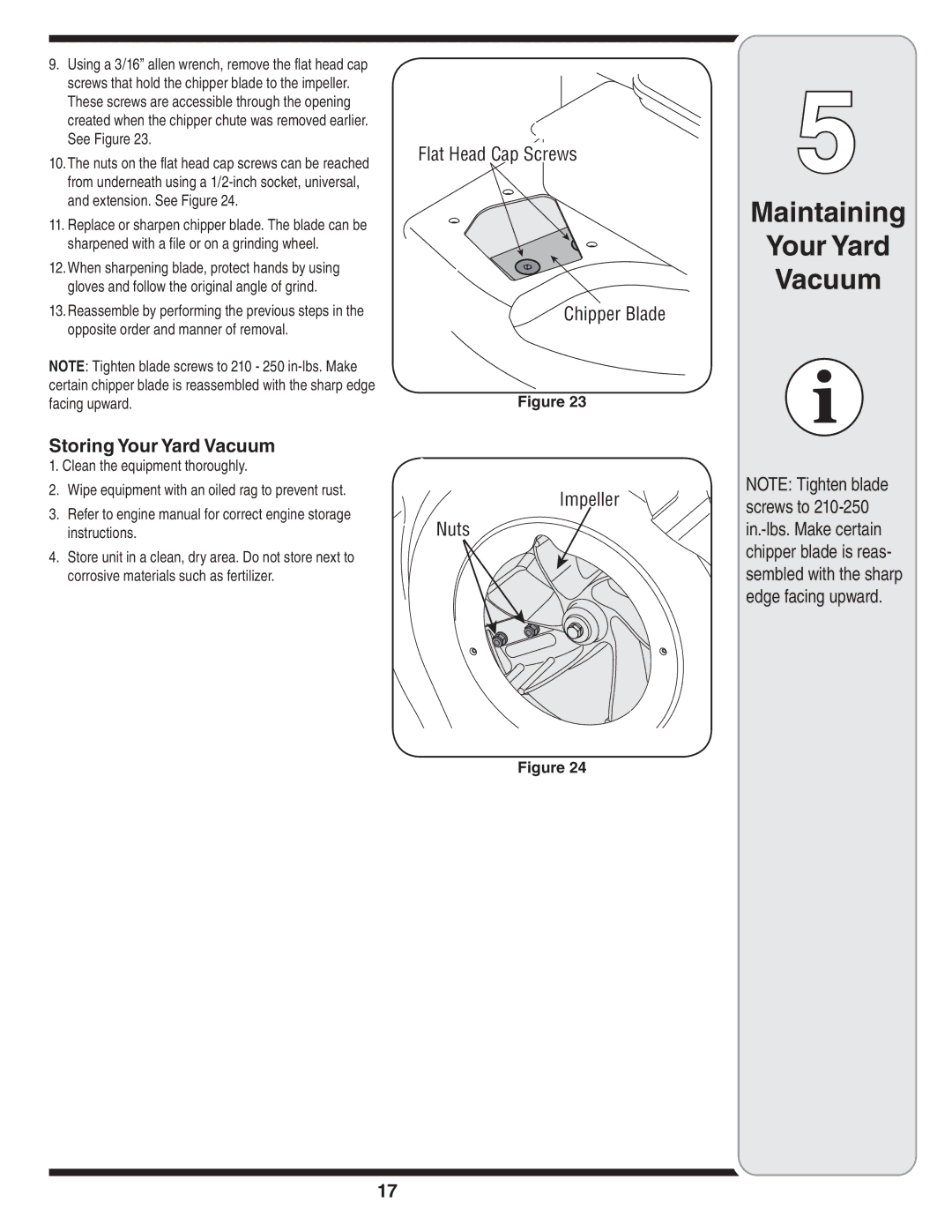 Troy-Bilt 071, 070 warranty Storing Your Yard Vacuum 