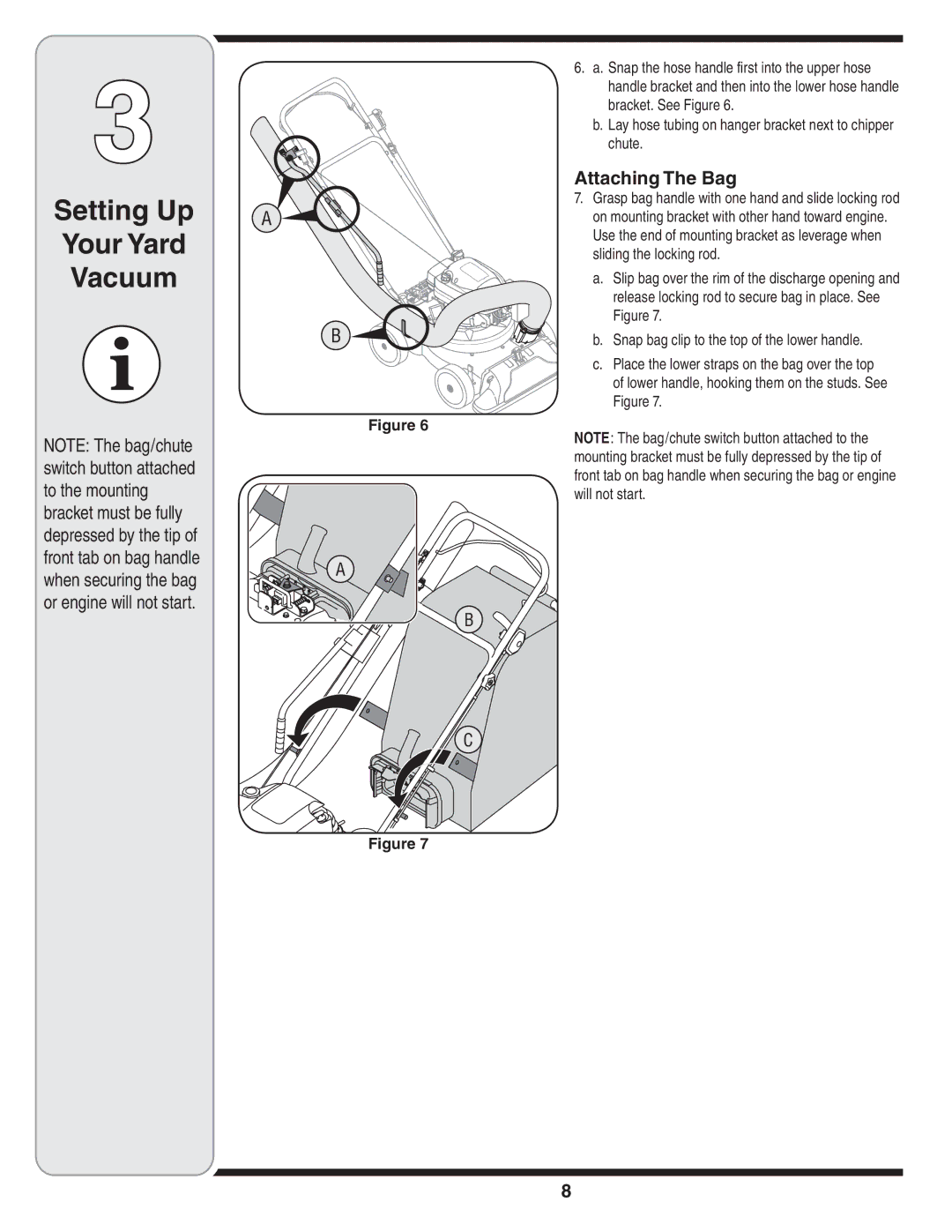 Troy-Bilt 070, 071 warranty Vacuum, Attaching The Bag 