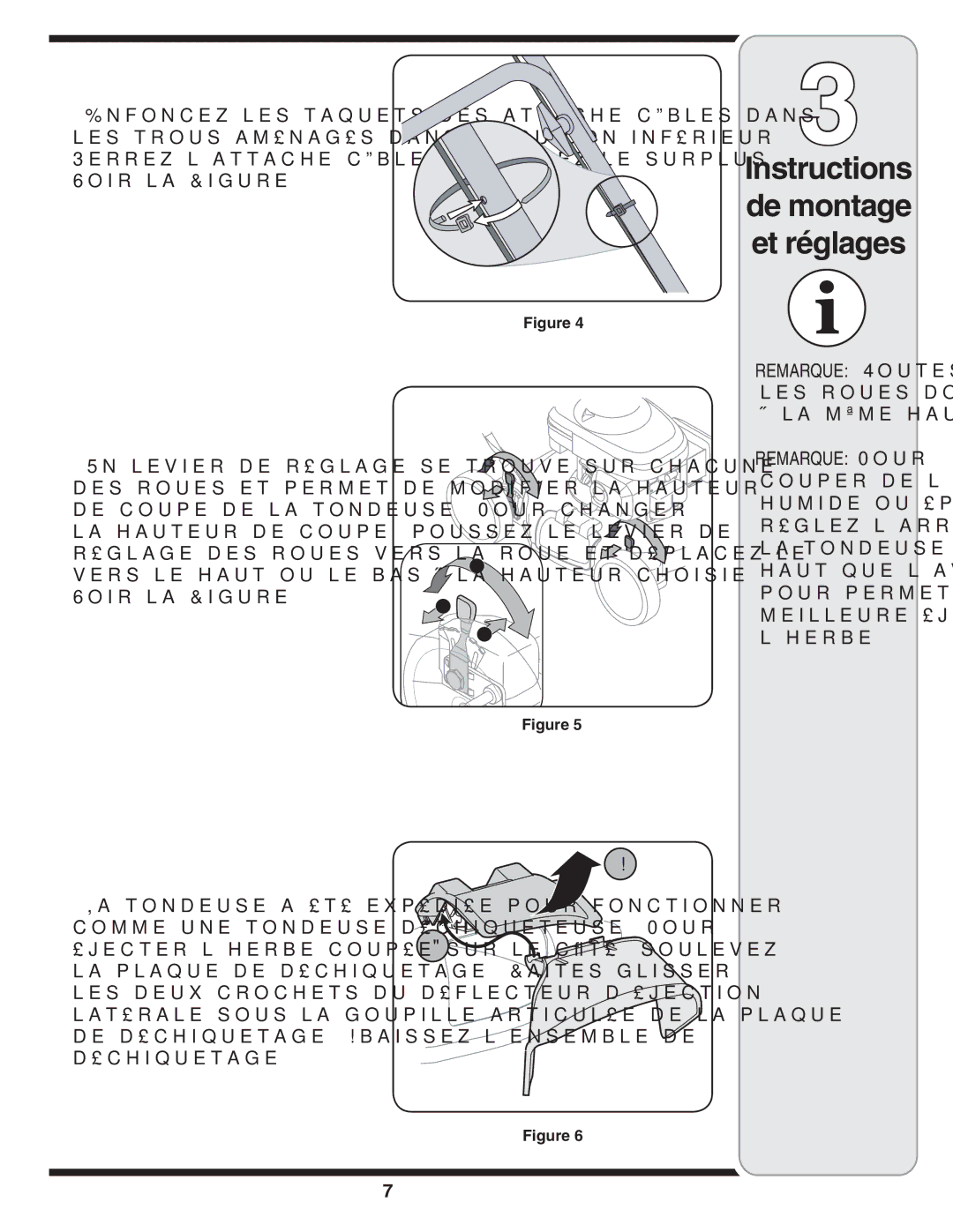 Troy-Bilt 100 warranty Réglages et montage de Instructions 