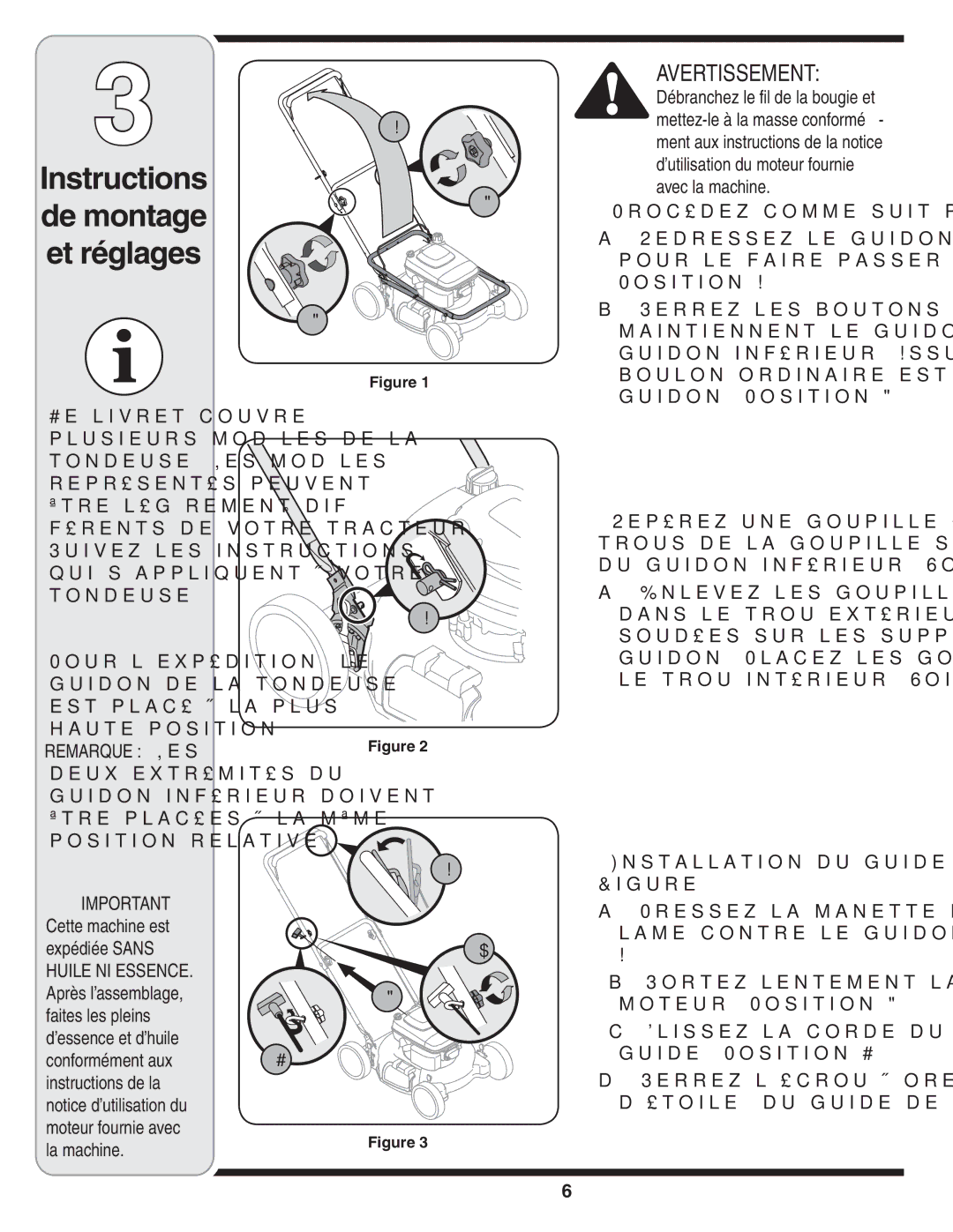 Troy-Bilt 100 warranty Réglages et 