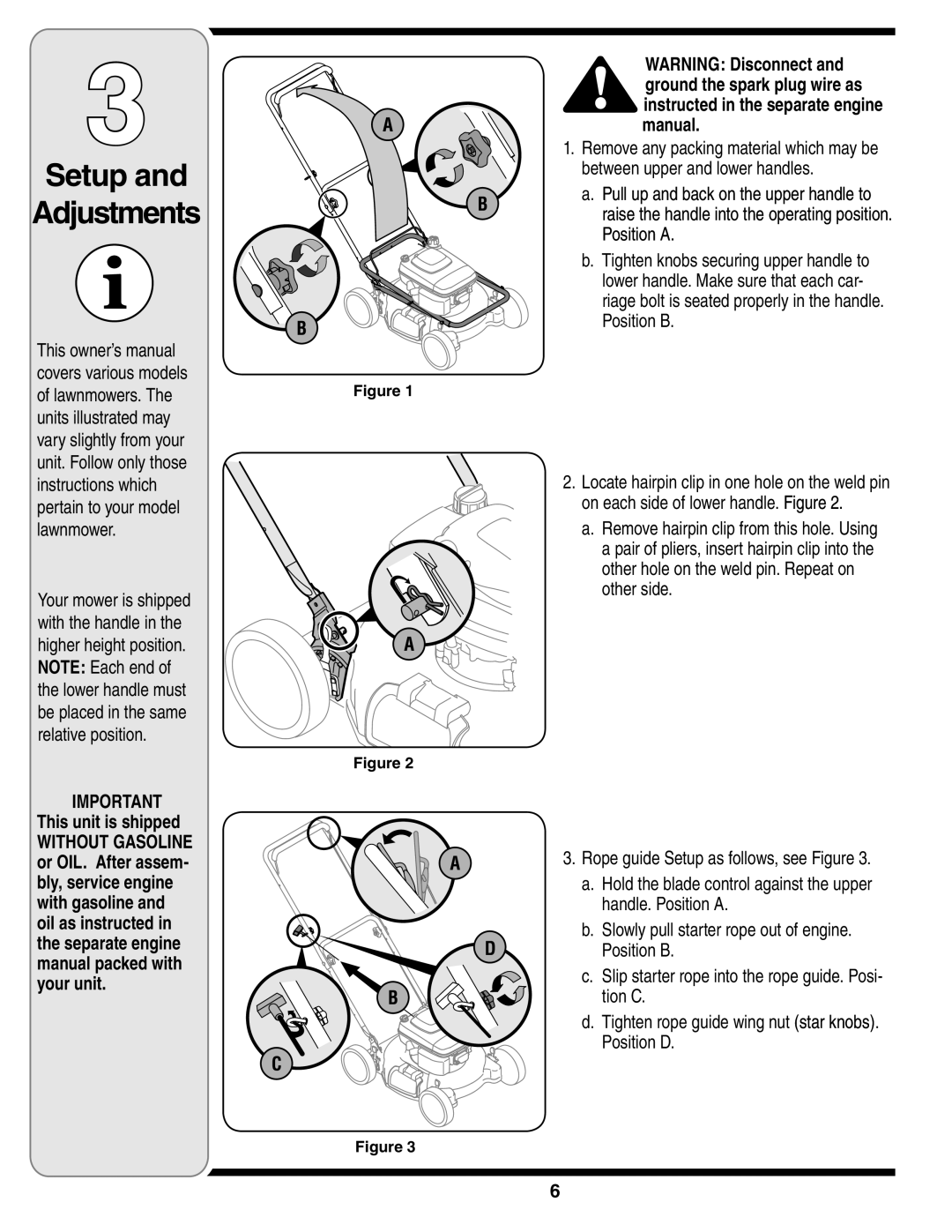 Troy-Bilt 100 warranty Setup Adjustments, This unit is shipped 