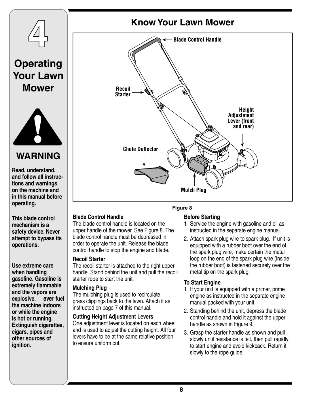 Troy-Bilt 100 warranty Operating Your Lawn Mower, Know Your Lawn Mower 