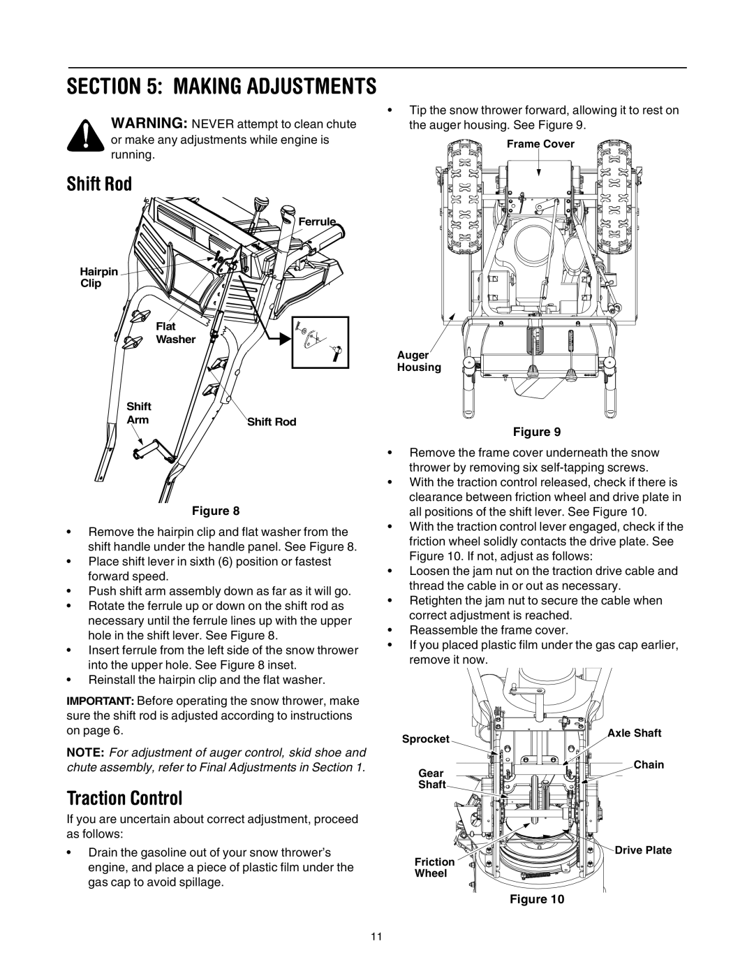 Troy-Bilt 10030 manual Making Adjustments, Shift Rod, Traction Control 