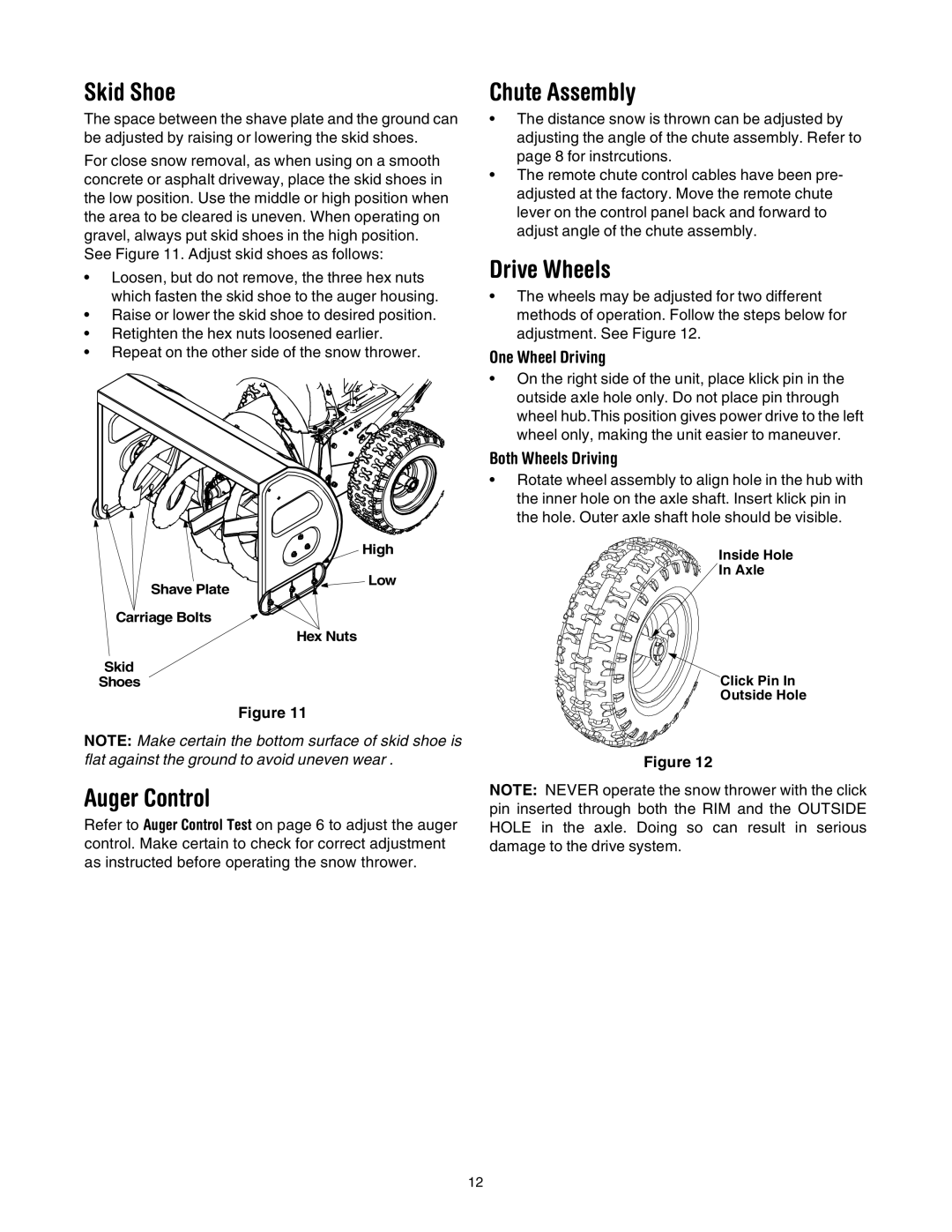 Troy-Bilt 10030 manual Skid Shoe, Chute Assembly, Drive Wheels, Auger Control 