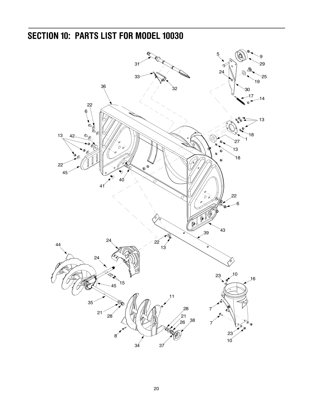 Troy-Bilt 10030 manual Parts List for Model 