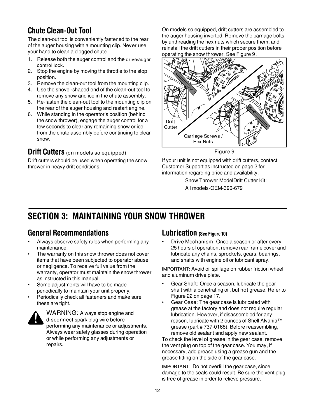 Troy-Bilt 1030 manual Maintaining Your Snow Thrower, Chute Clean-Out Tool, General Recommendations 