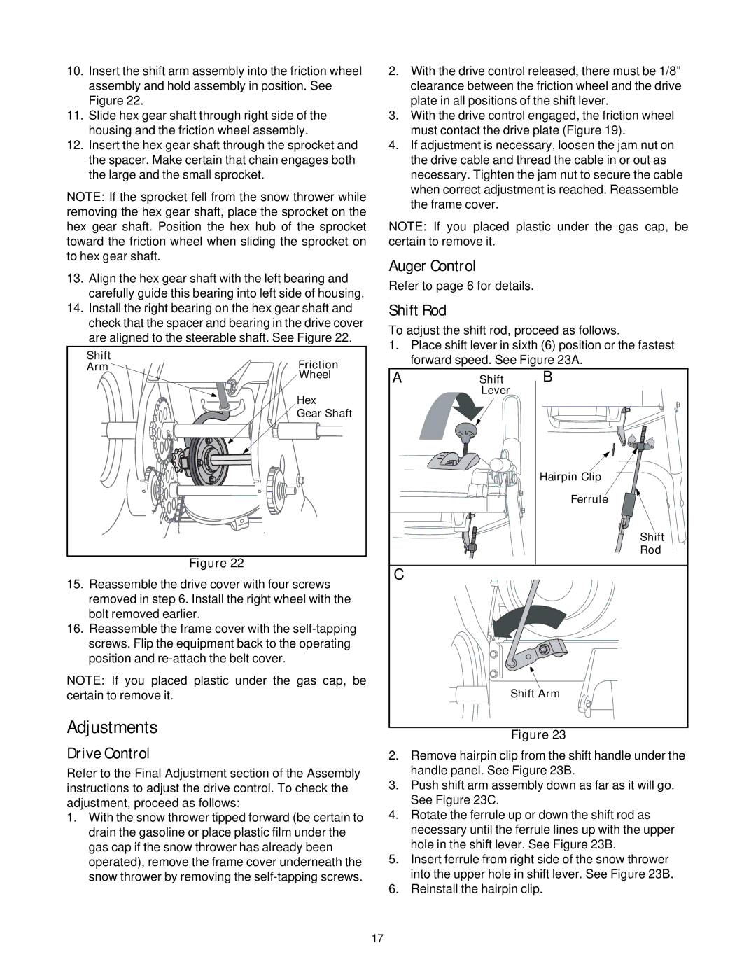 Troy-Bilt 1030 manual Adjustments, Drive Control, Shift Rod 