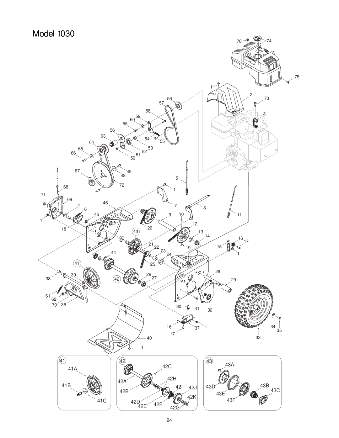 Troy-Bilt 1030 manual 42C 43A 41A 42A 42H 41B 42I 43D 43B 42B 42J 