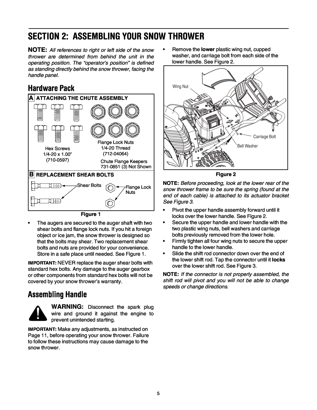 Troy-Bilt 10530 manual Assembling Your Snow Thrower, Hardware Pack, Assembling Handle, A Attaching The Chute Assembly 