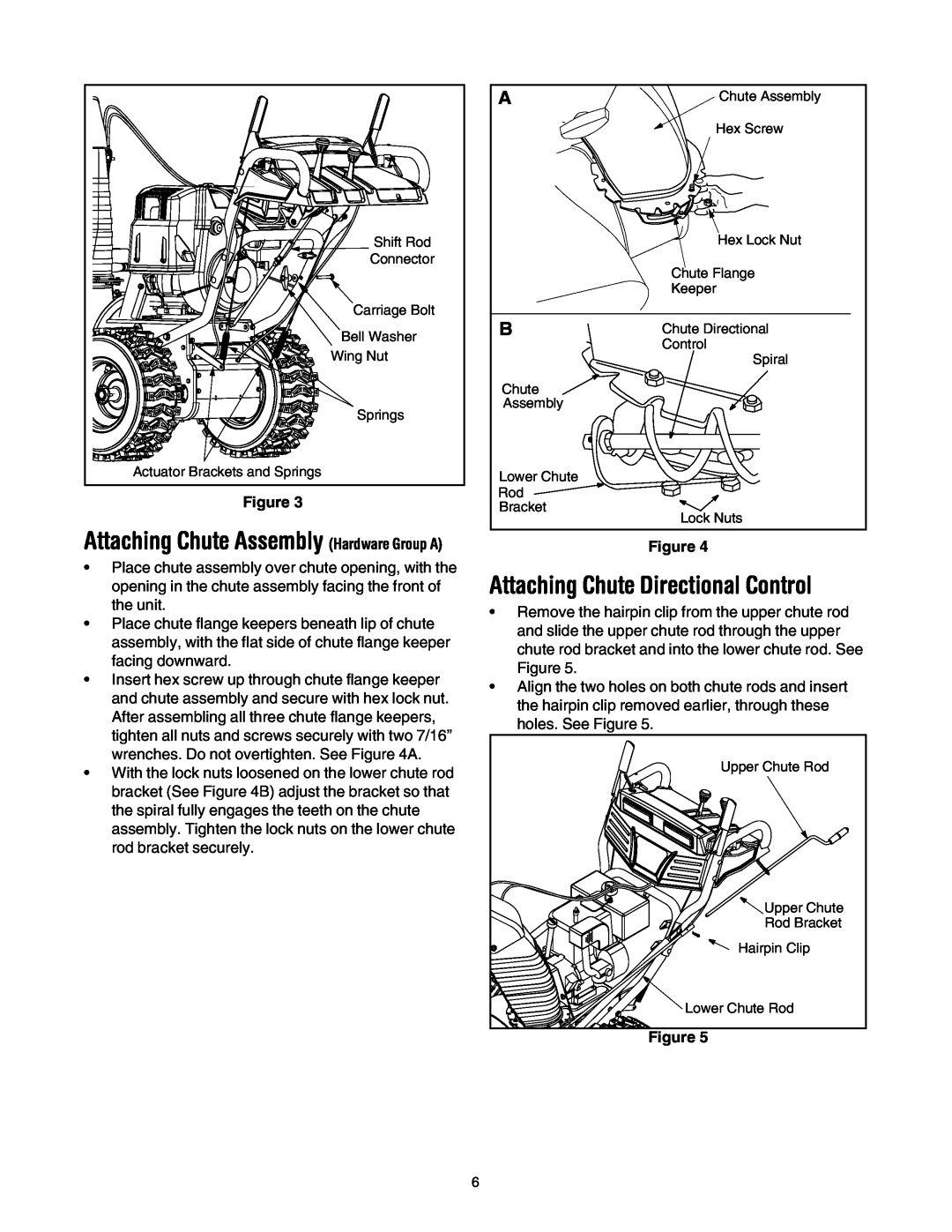 Troy-Bilt 10530 manual Attaching Chute Directional Control, Attaching Chute Assembly Hardware Group A 