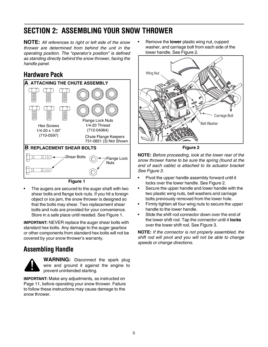 Troy-Bilt 10530 manual Assembling Your Snow Thrower, Hardware Pack, Assembling Handle 