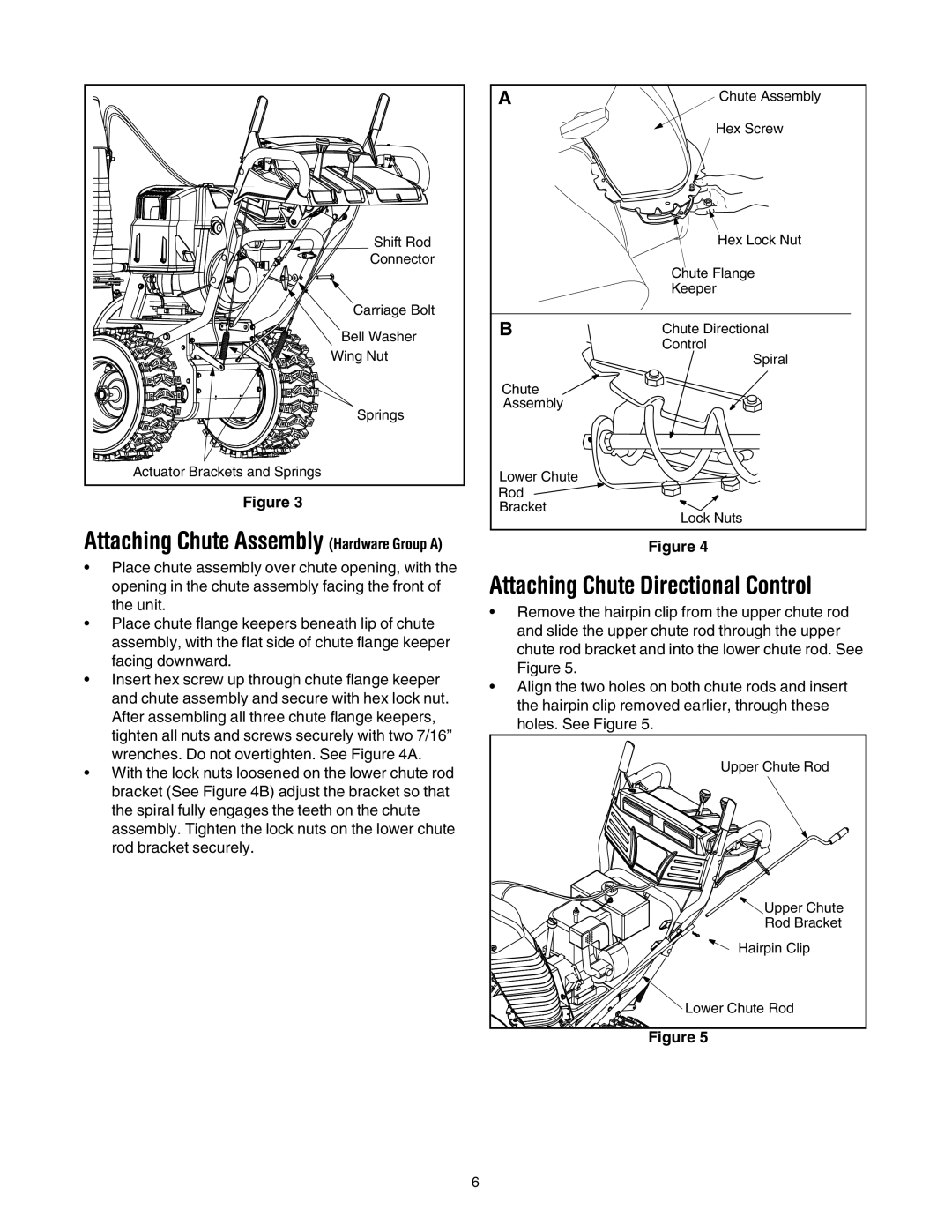 Troy-Bilt 10530 manual Attaching Chute Directional Control, Attaching Chute Assembly Hardware Group a 