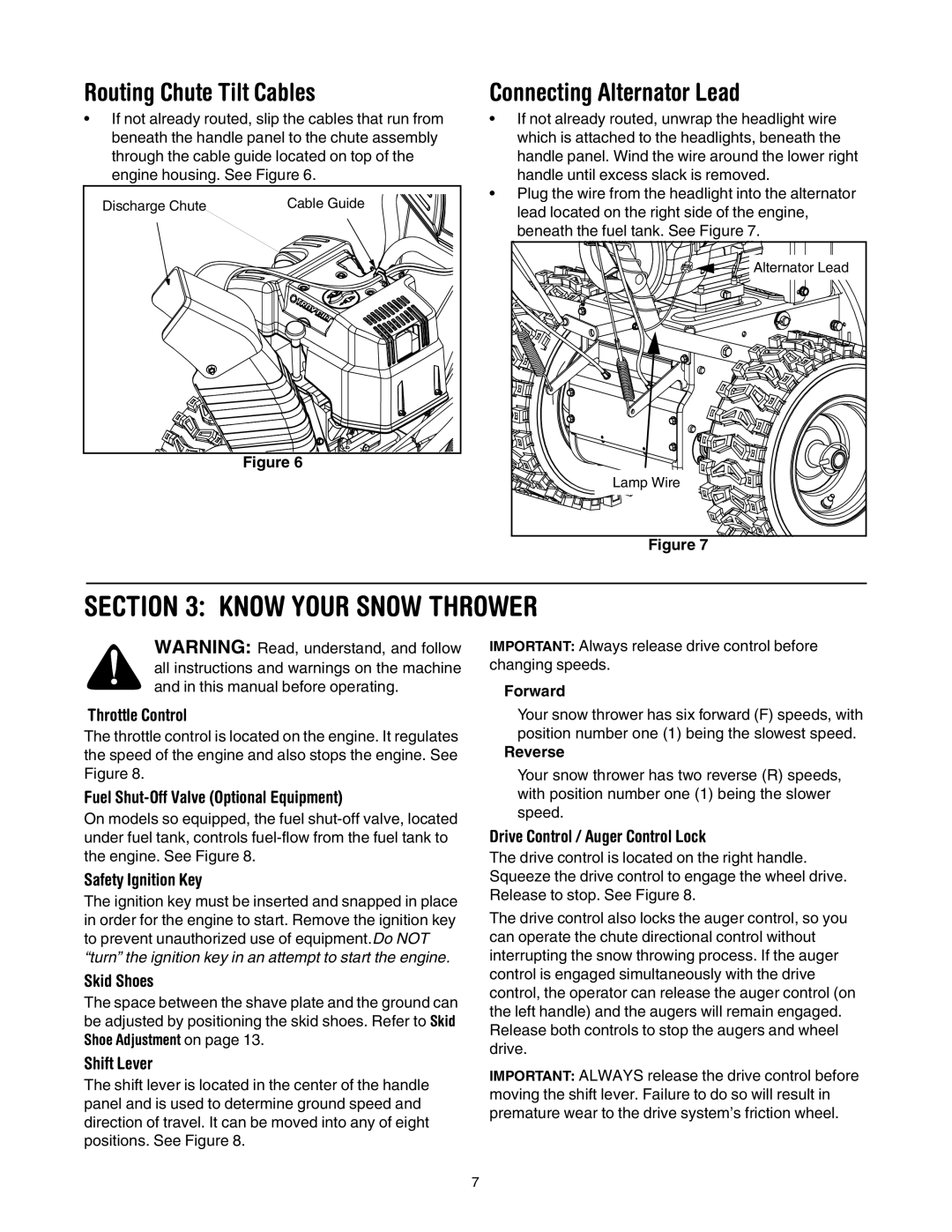 Troy-Bilt 10530 manual Know Your Snow Thrower, Routing Chute Tilt Cables 