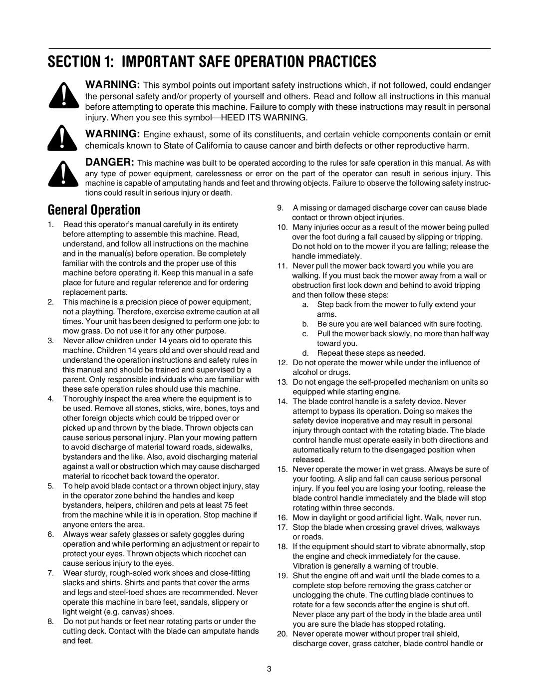 Troy-Bilt 106 manual Important Safe Operation Practices, General Operation 