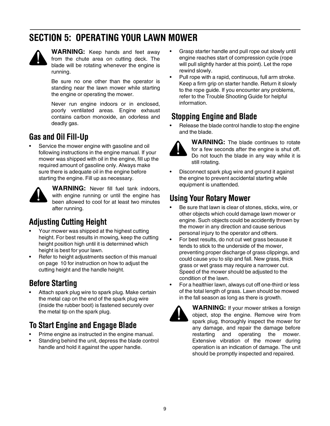 Troy-Bilt 106 manual Operating Your Lawn Mower 