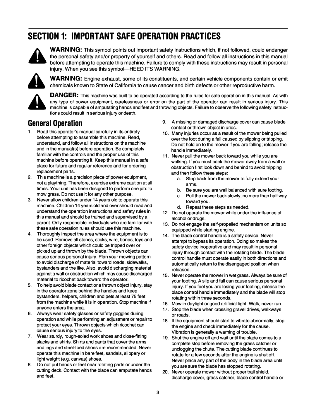 Troy-Bilt 106 manual Important Safe Operation Practices, General Operation 