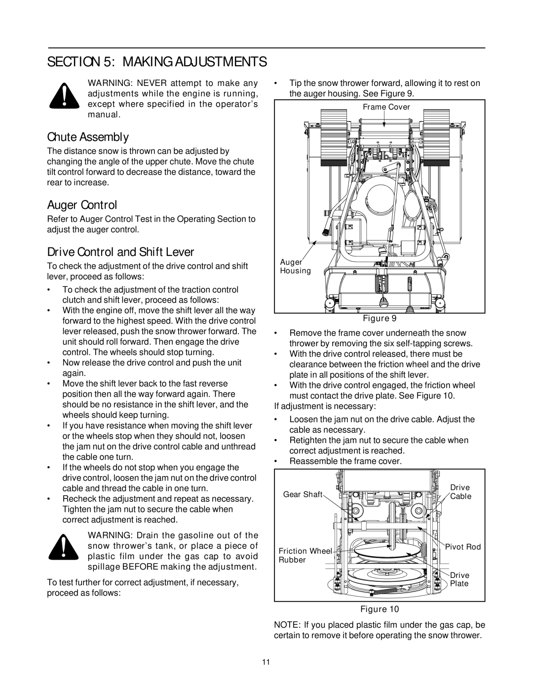 Troy-Bilt 1028, 1130 manual Chute Assembly, Auger Control, Drive Control and Shift Lever 