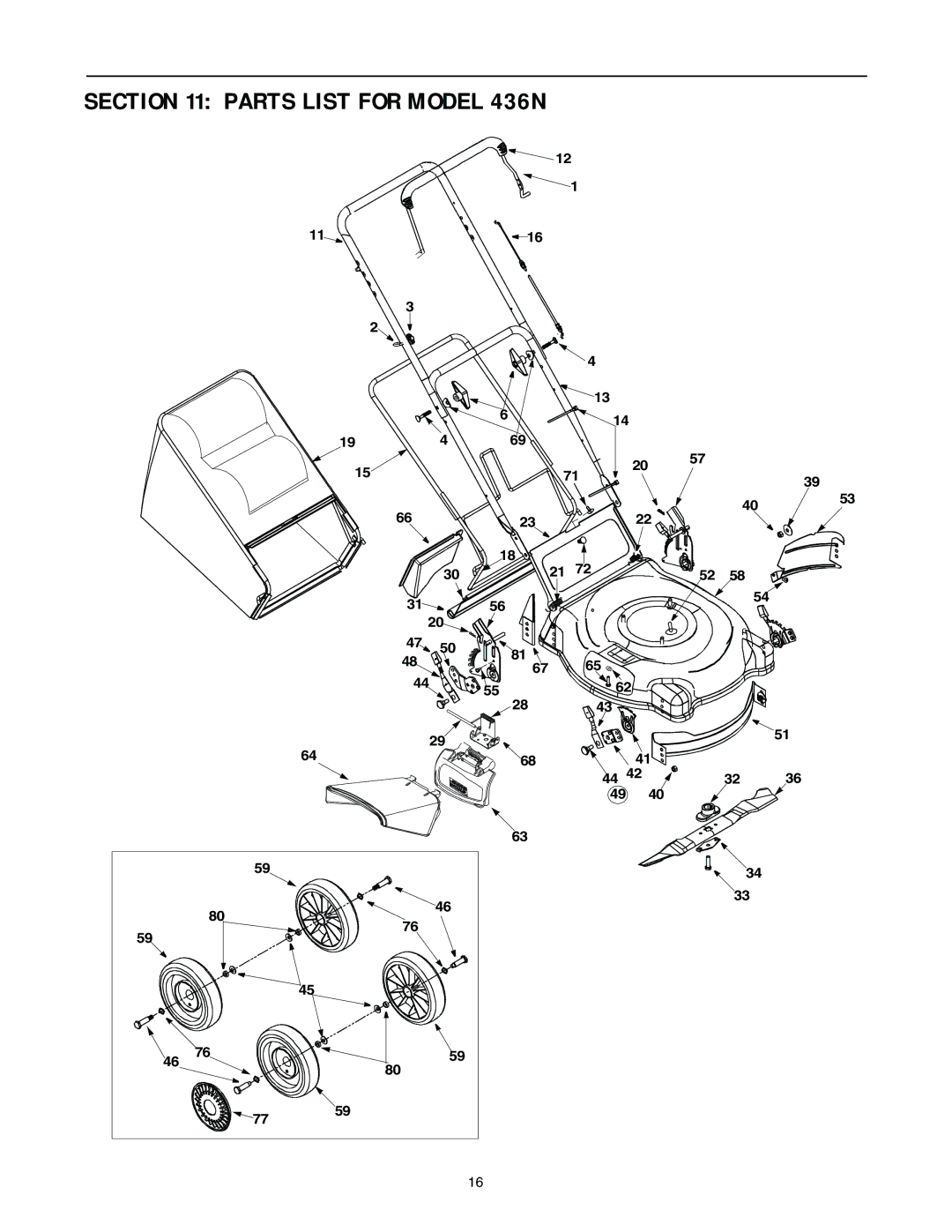 Troy-Bilt 11A-436N063 manual Parts List for Model 436N 