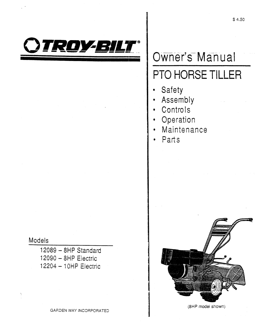 Troy-Bilt 12204, 12089-8HP, 12090-8HP, 12088-7HP manual 