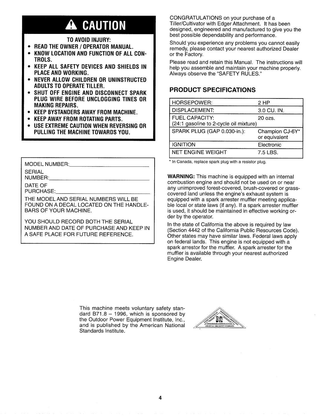 Troy-Bilt 12159 manual 