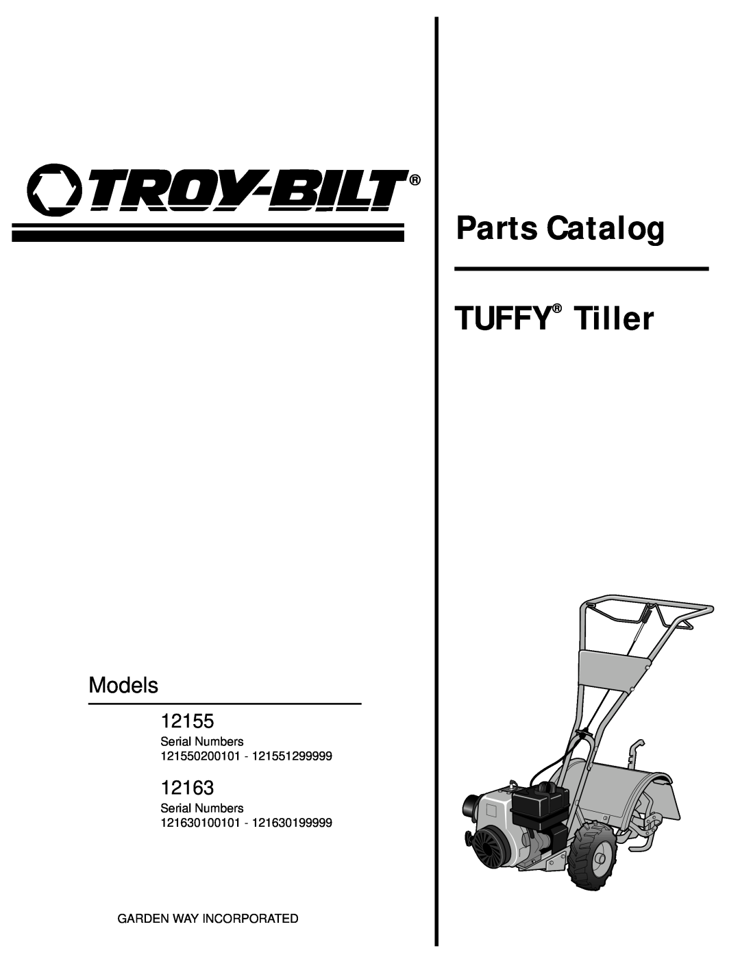 Troy-Bilt 12163 manual Parts Catalog TUFFY Tiller, Models, 12155 