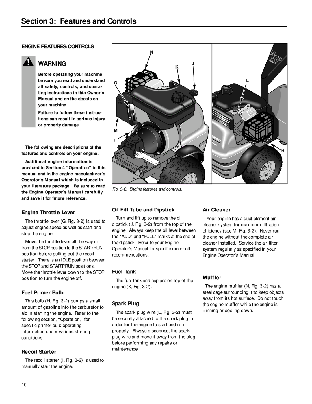 Troy-Bilt 12168 Engine Throttle Lever, Oil Fill Tube and Dipstick, Fuel Primer Bulb, Recoil Starter, Fuel Tank, Spark Plug 