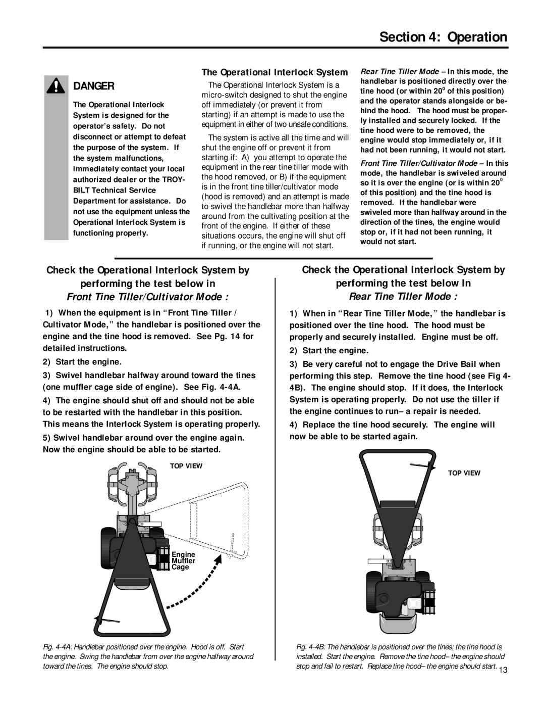 Troy-Bilt 12168 owner manual Check the Operational Interlock System by 