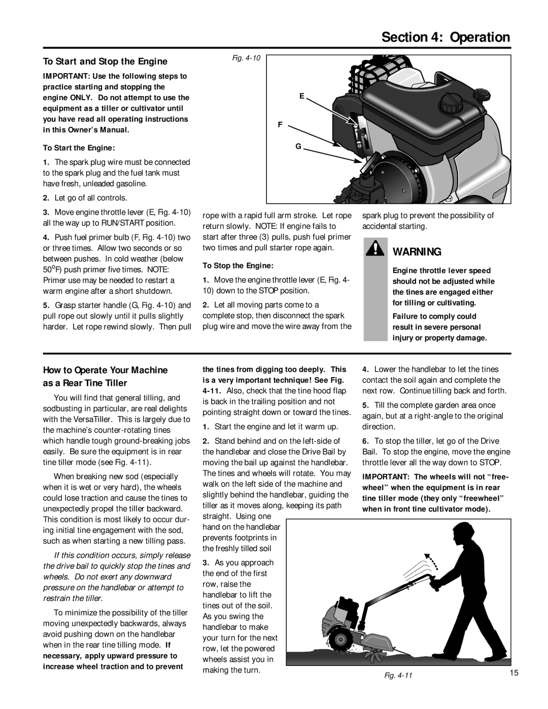 Troy-Bilt 12168 owner manual To Start and Stop the Engine 